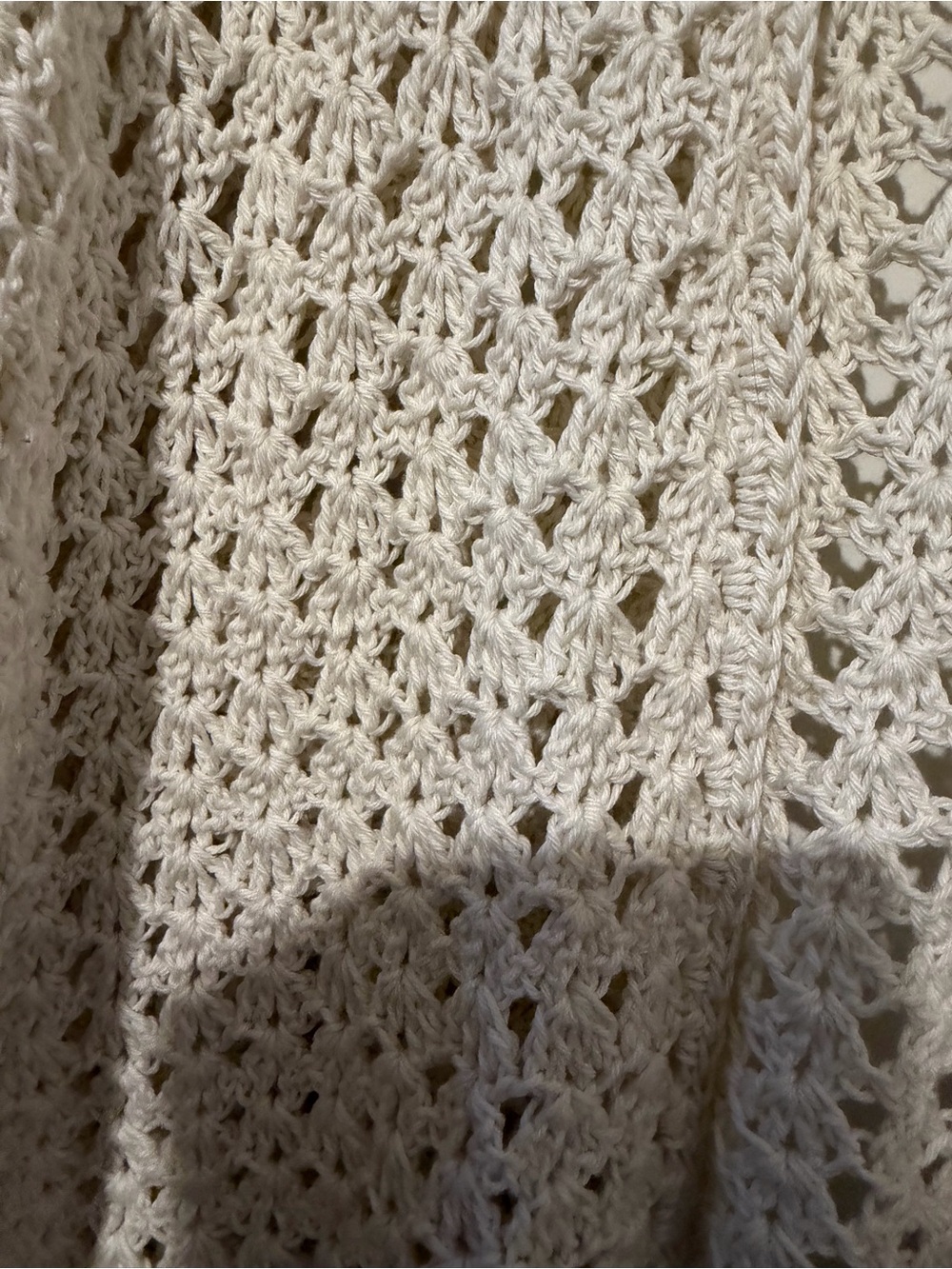 Hand Crafted Open-Knit Cream Women's Sweater Cardigan XL - Picture 3 of 7